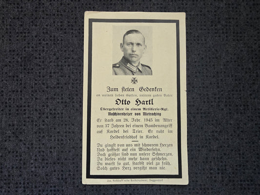 Sterbebild Obergefreiter Mintraching Artillerie Regt. Endkampf Kordel Trier - www.mmilitaria.com