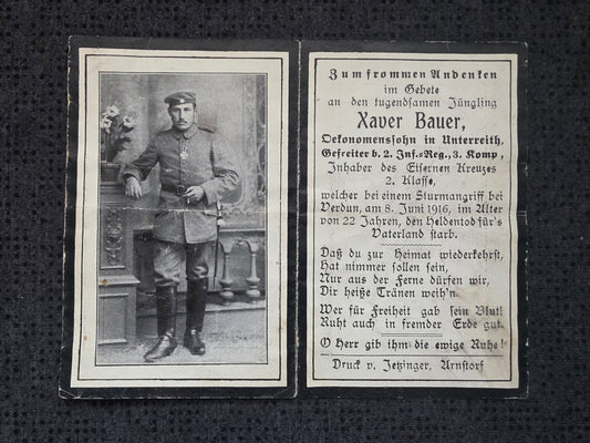 Sterbebild Gefreiter Unterreith 3. Komp. Inf. Regt. 2 Sturmangriff Verdun Frankreich - www.mmilitaria.com