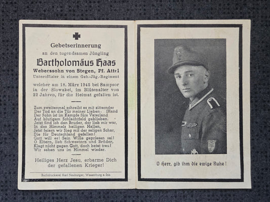 Sterbebild Unteroffizier Stegen Gebirgsjäger Regt. Endkampf Höhe 470 Slowakei - www.mmilitaria.com