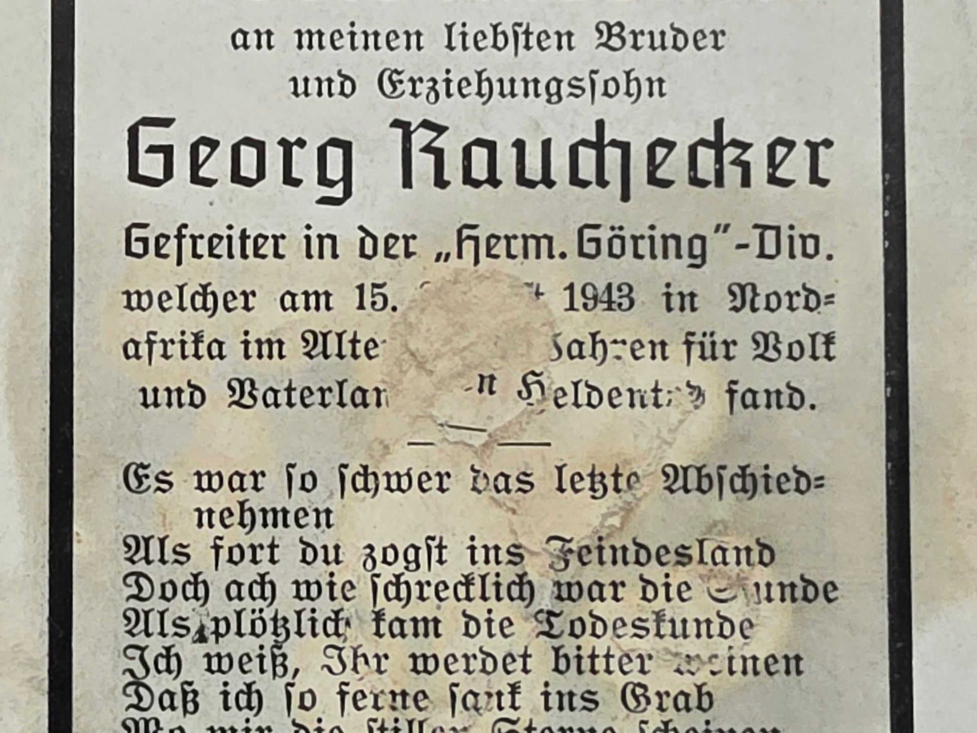 Sterbebild Gefreiter Eglfing 3. Panzer-Pio. Btl. "Hermann Göring" HG Dely-Ibrahim Algerien - www.mmilitaria.com