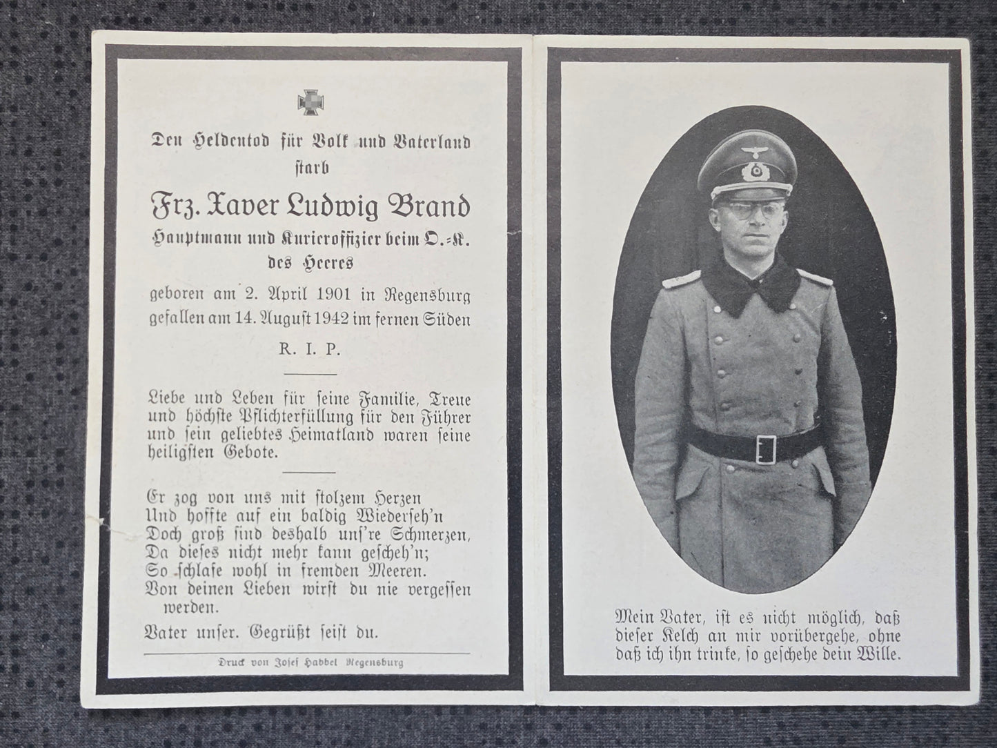 Sterbebild Hauptmann Regensburg Generalstab des Heeres Sollumbucht Tobruk Libyen - www.mmilitaria.com