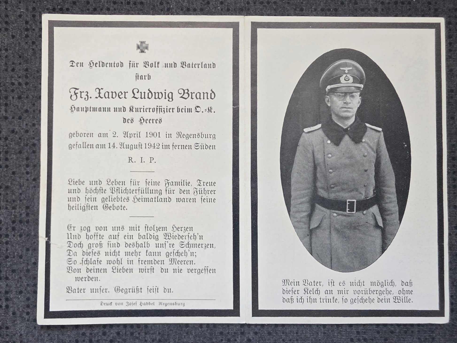 Sterbebild Hauptmann Regensburg Generalstab des Heeres Sollumbucht Tobruk Libyen - www.mmilitaria.com