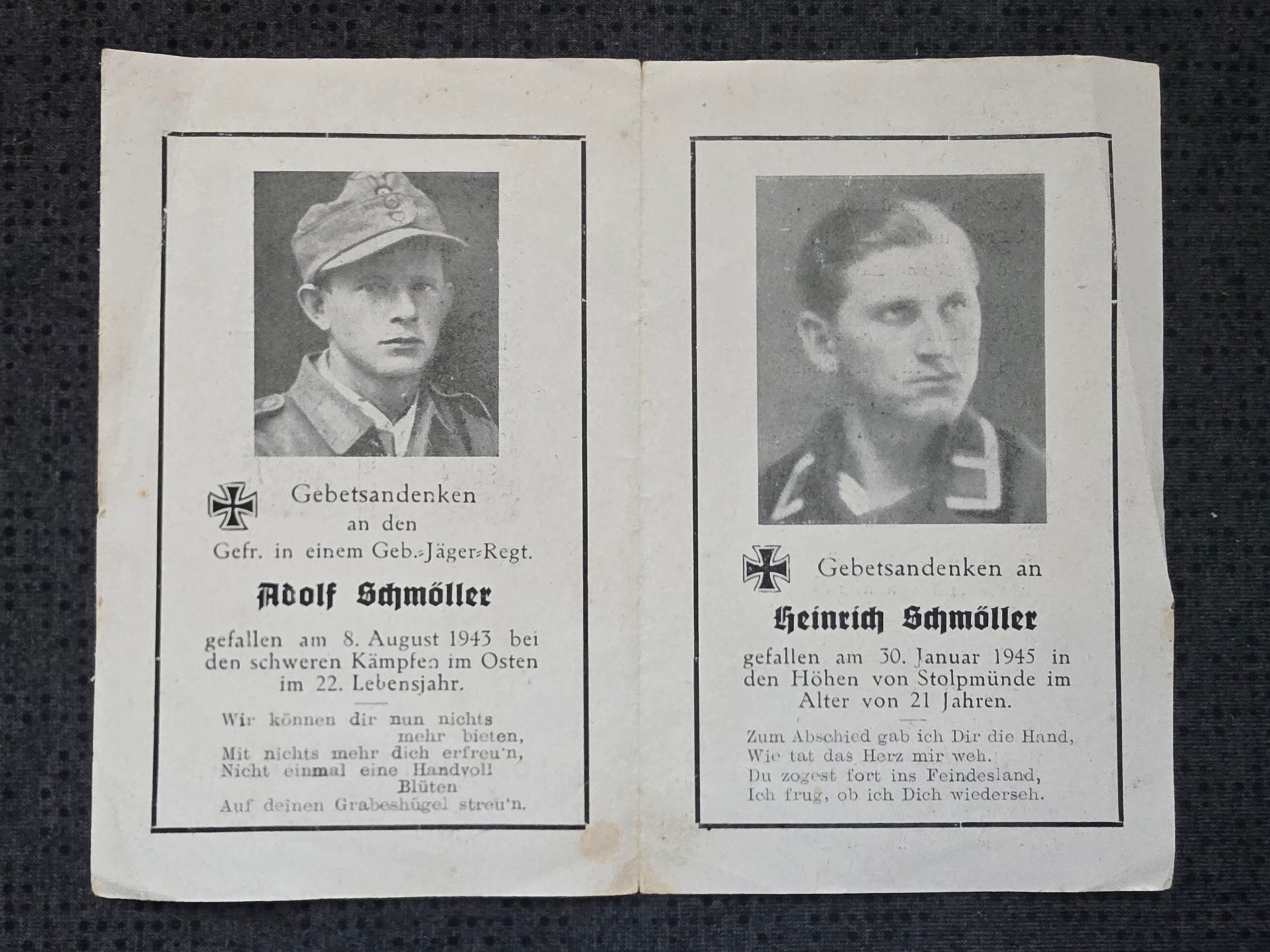 Sterbebild Brüder Gefreiter Gebirgsjäger Bootsmannsmaat Stolpmünde Ostsee Polen - www.mmilitaria.com