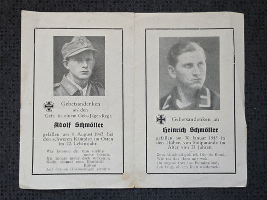 Sterbebild Brüder Gefreiter Gebirgsjäger Bootsmannsmaat Stolpmünde Ostsee Polen - www.mmilitaria.com