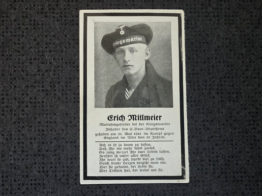 Sterbebild MtrGfr. Regensburg 3. U-Boot Flottille U 752+ Wasserbombe Nordatlantik - www.mmilitaria.com