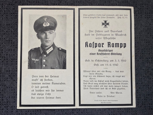 Sterbebild Soldat Schöneberg Sanitäts-Bereitschaft 2/IV Maastricht Ysselsteyn Holland - www.mmilitaria.com