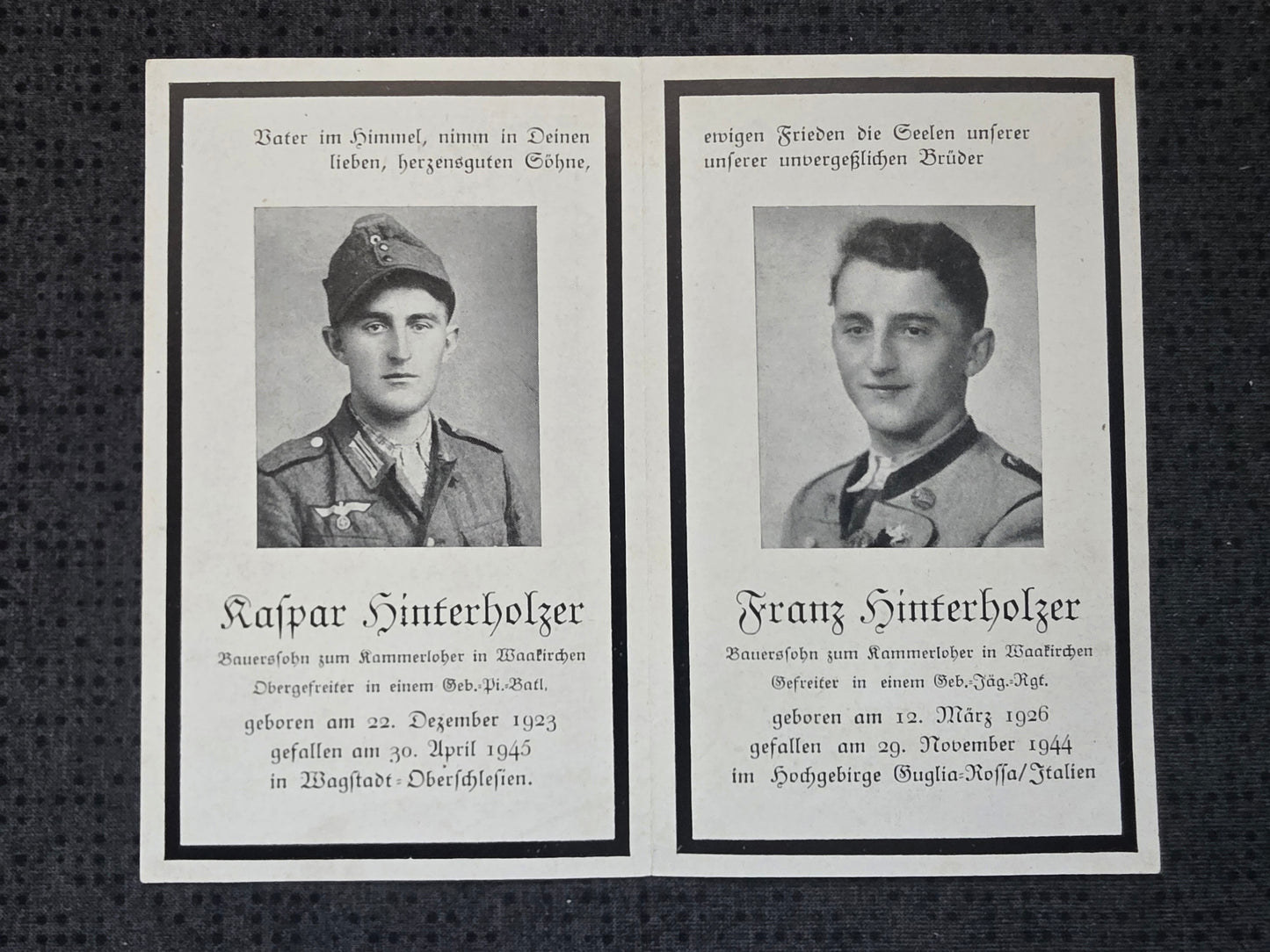 Sterbebild Brüder Waakirchen Gebirgspionier Oberschlesien Tschechien Gebirgsjäger Hochgebirge Guglia Rossa Italien - www.mmilitaria.com