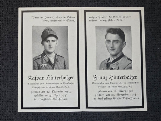 Sterbebild Brüder Waakirchen Gebirgspionier Oberschlesien Tschechien Gebirgsjäger Hochgebirge Guglia Rossa Italien - www.mmilitaria.com