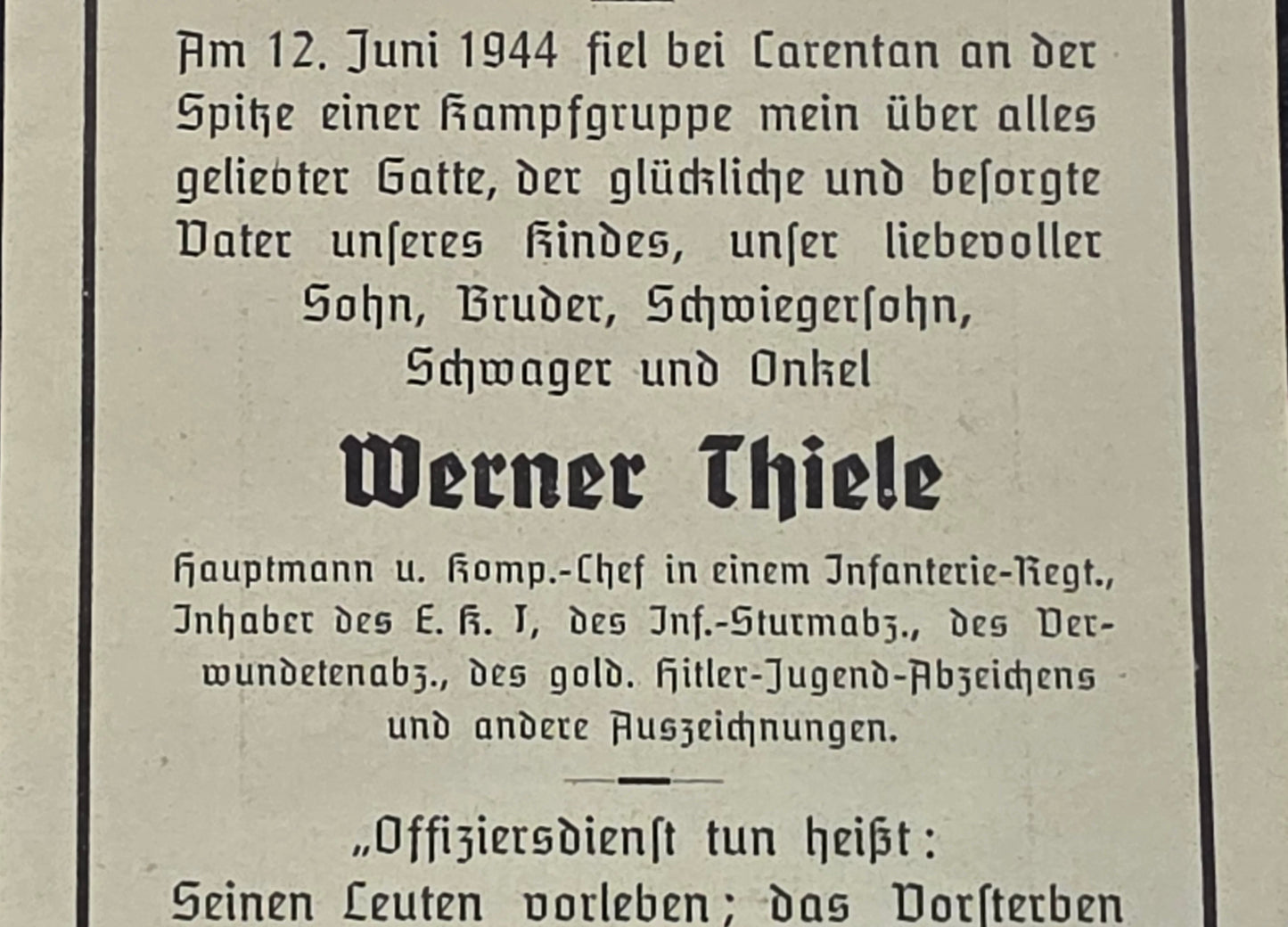 Sterbebild Hauptmann Bachhagel KP-Chef Inf. Regt. HJ-Abzeichen Normandie Carentan Orglandes Frankreich - www.mmilitaria.com