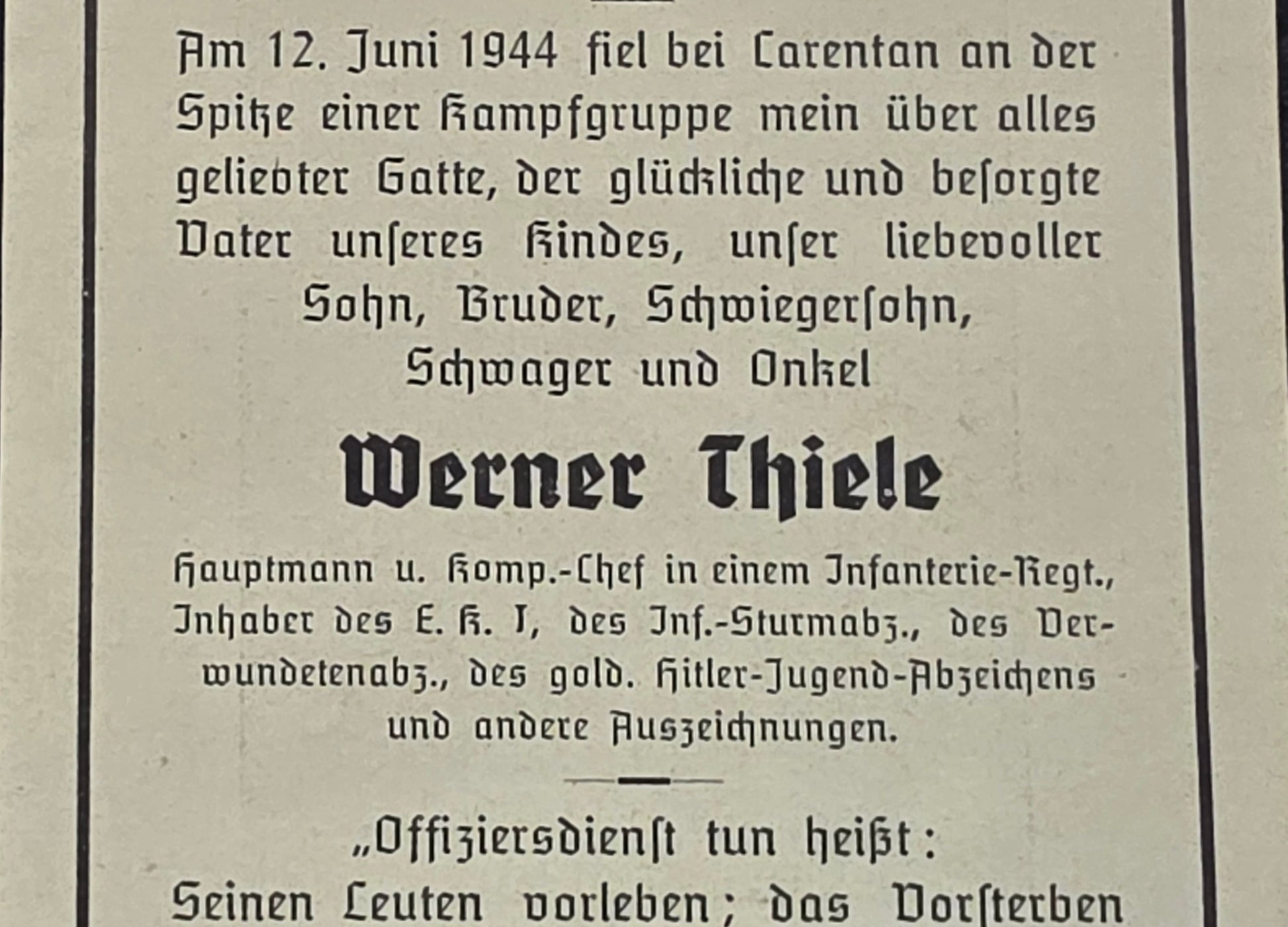 Sterbebild Hauptmann Bachhagel KP-Chef Inf. Regt. HJ-Abzeichen Normandie Carentan Orglandes Frankreich - www.mmilitaria.com
