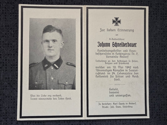 Sterbebild SS-Rottenführer Andorf 12. Komp. SS-Totenkopf-Inf. Regt. 1 Russland - www.mmilitaria.com