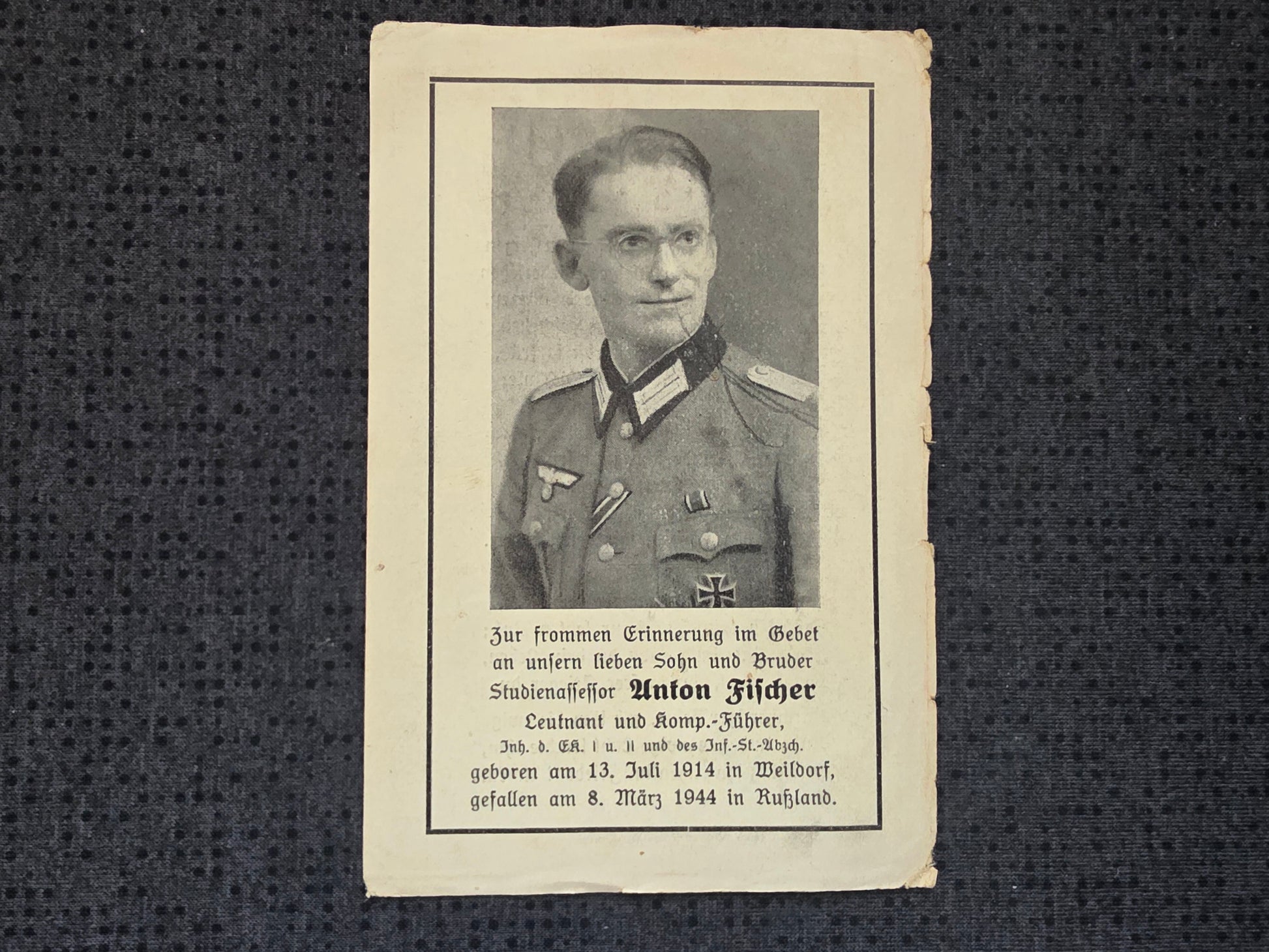 Sterbebild Leutnant Weildorf Kompanieführer EK I & II Russland - www.mmilitaria.com