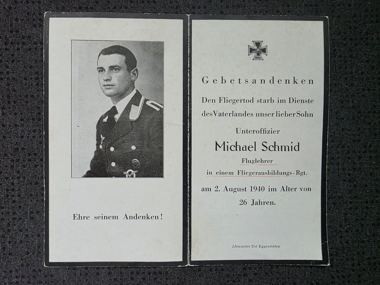 Sterbebild Unteroffizier Kirchberg Pilot & Fluglehrer 8./FAR-52 Gernrode Harz Deutschland