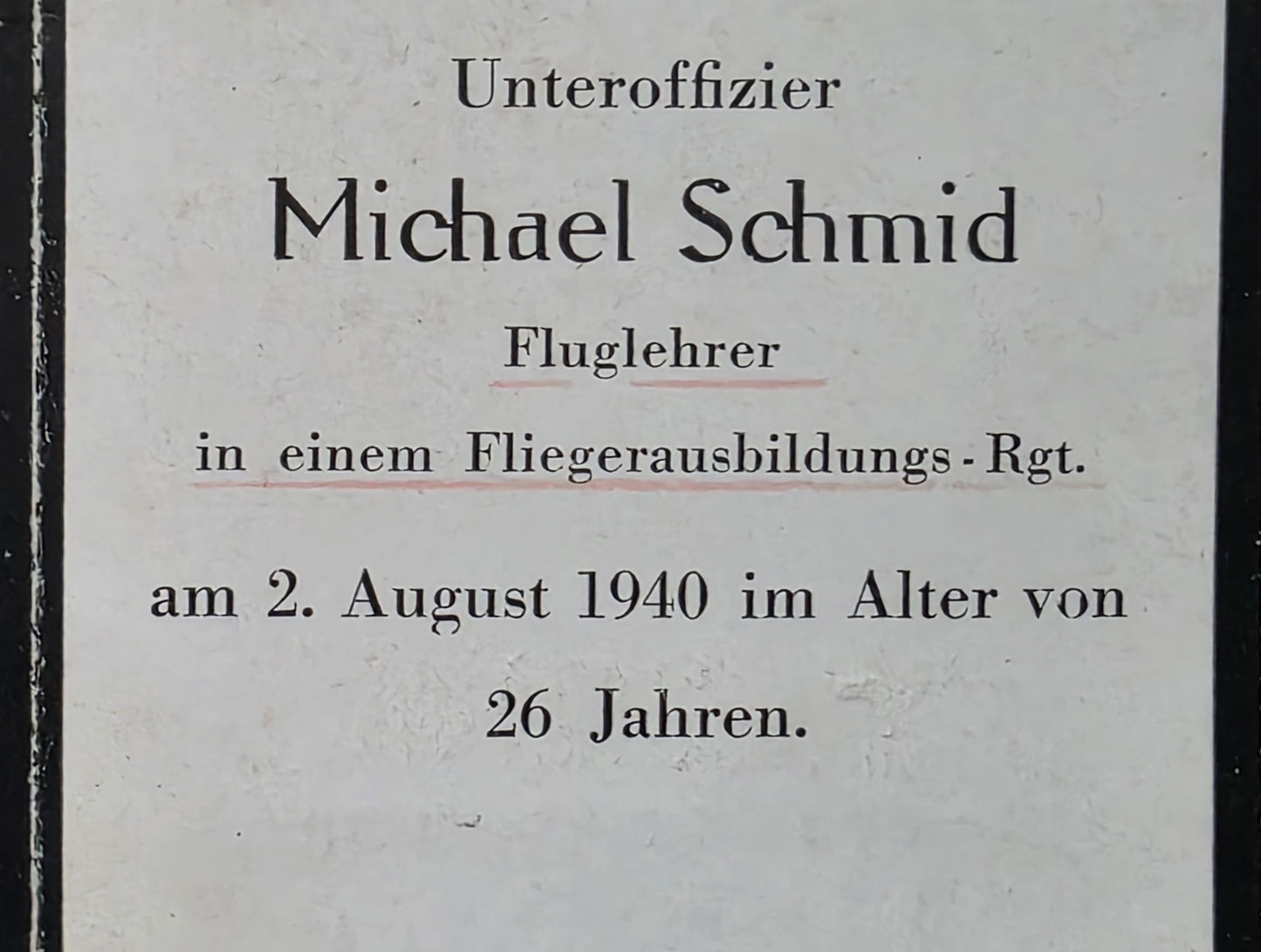 Sterbebild Unteroffizier Kirchberg Pilot & Fluglehrer 8./FAR-52 Gernrode Harz Deutschland