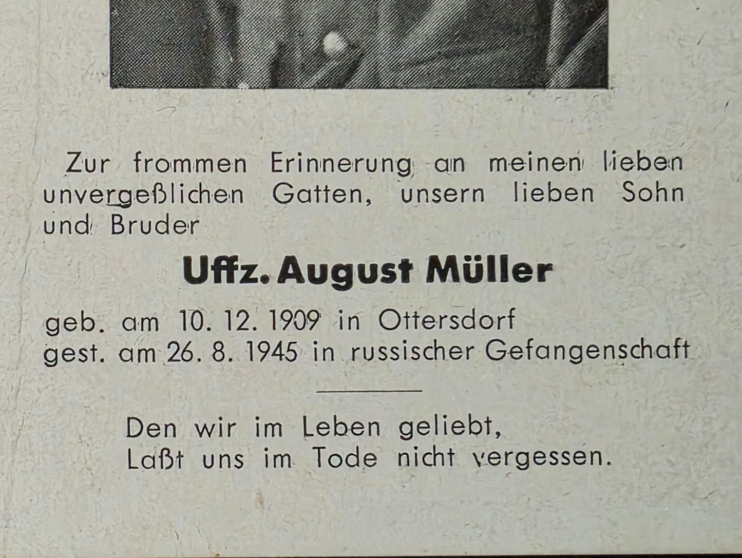 Sterbebild Unteroffizier Ottersdorf KGL 204/2 in Astrachan Am Kaspischen Meer