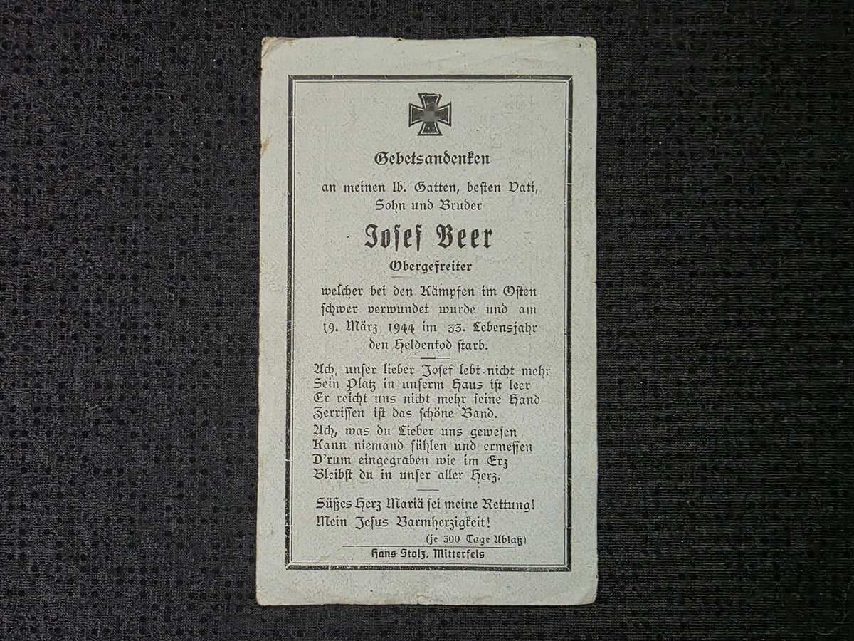 Sterbebild Obergefreiter Landesschützen Btl. 55 Jahre Osten - www.mmilitaria.com