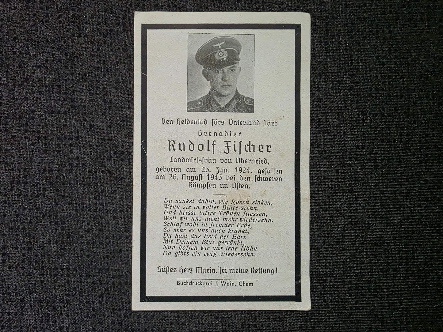 Sterbebild Grenadier Obernried 6. Komp. Gren. Regt. 166 Russland - www.mmilitaria.com