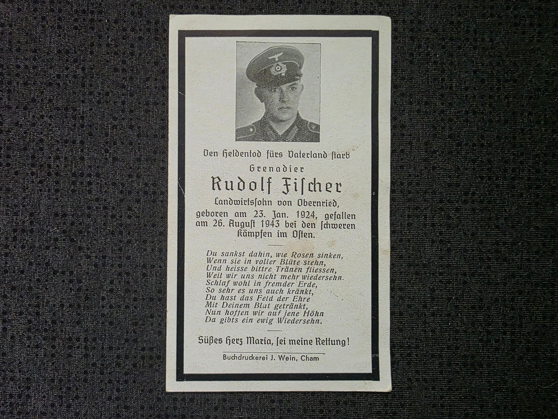 Sterbebild Grenadier Obernried 6. Komp. Gren. Regt. 166 Russland - www.mmilitaria.com