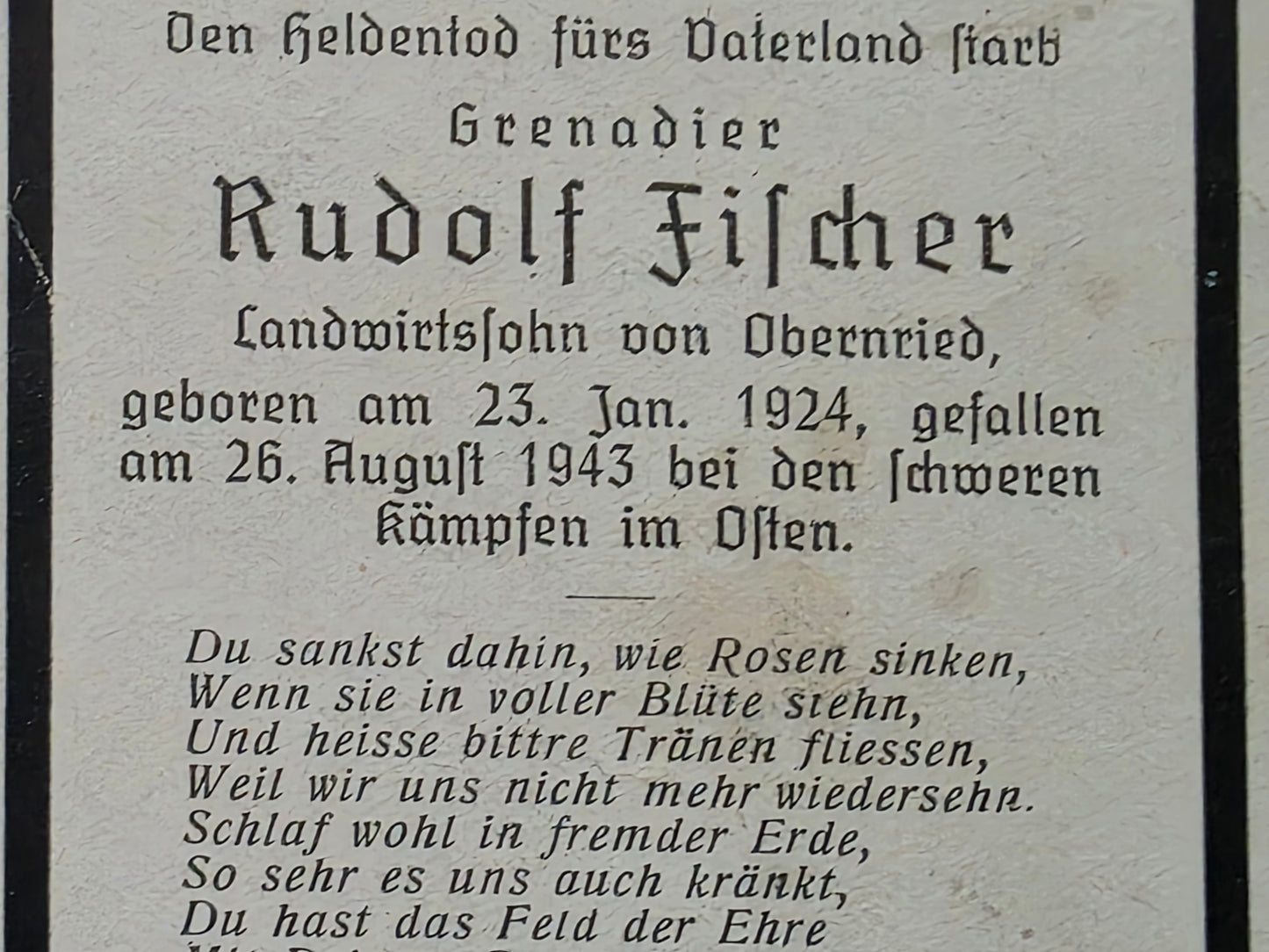 Sterbebild Grenadier Obernried 6. Komp. Gren. Regt. 166 Russland - www.mmilitaria.com