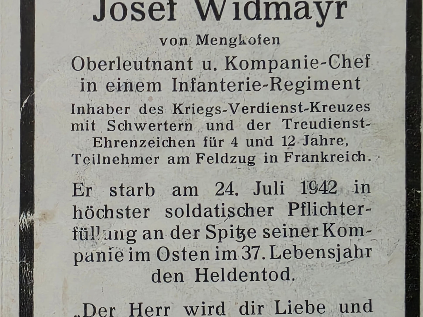 Sterbebild Hauptmann Weilach KP-Chef 11. Komp. Inf. Regt. 542 Treudienst-Abz. 12 Jahre Mal Treschewka Russland - www.mmilitaria.com