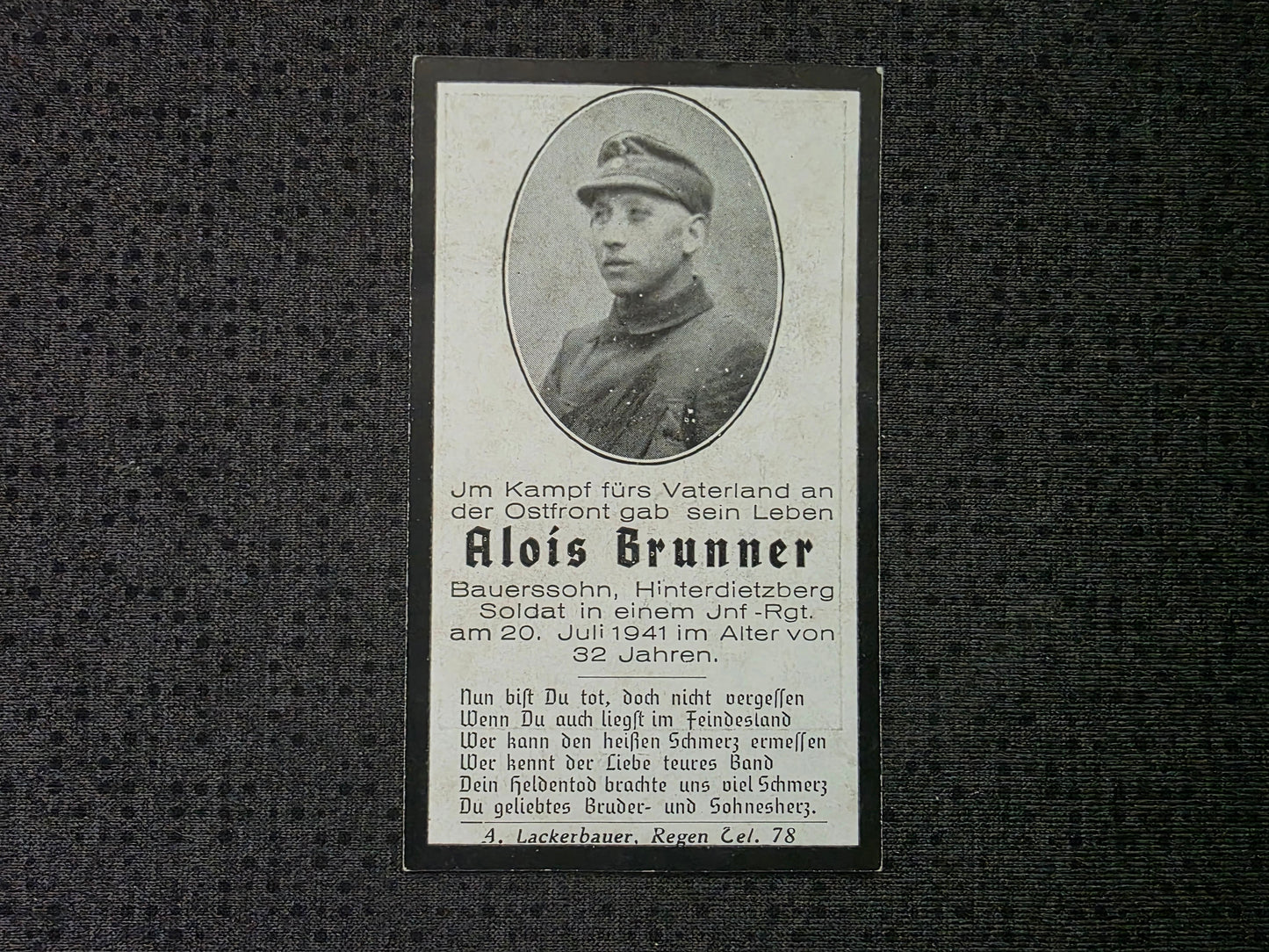 Sterbebild Schütze Hinterdietzberg 1. Komp. Inf. Regt. 260 Fassowa Ukraine - www.mmilitaria.com