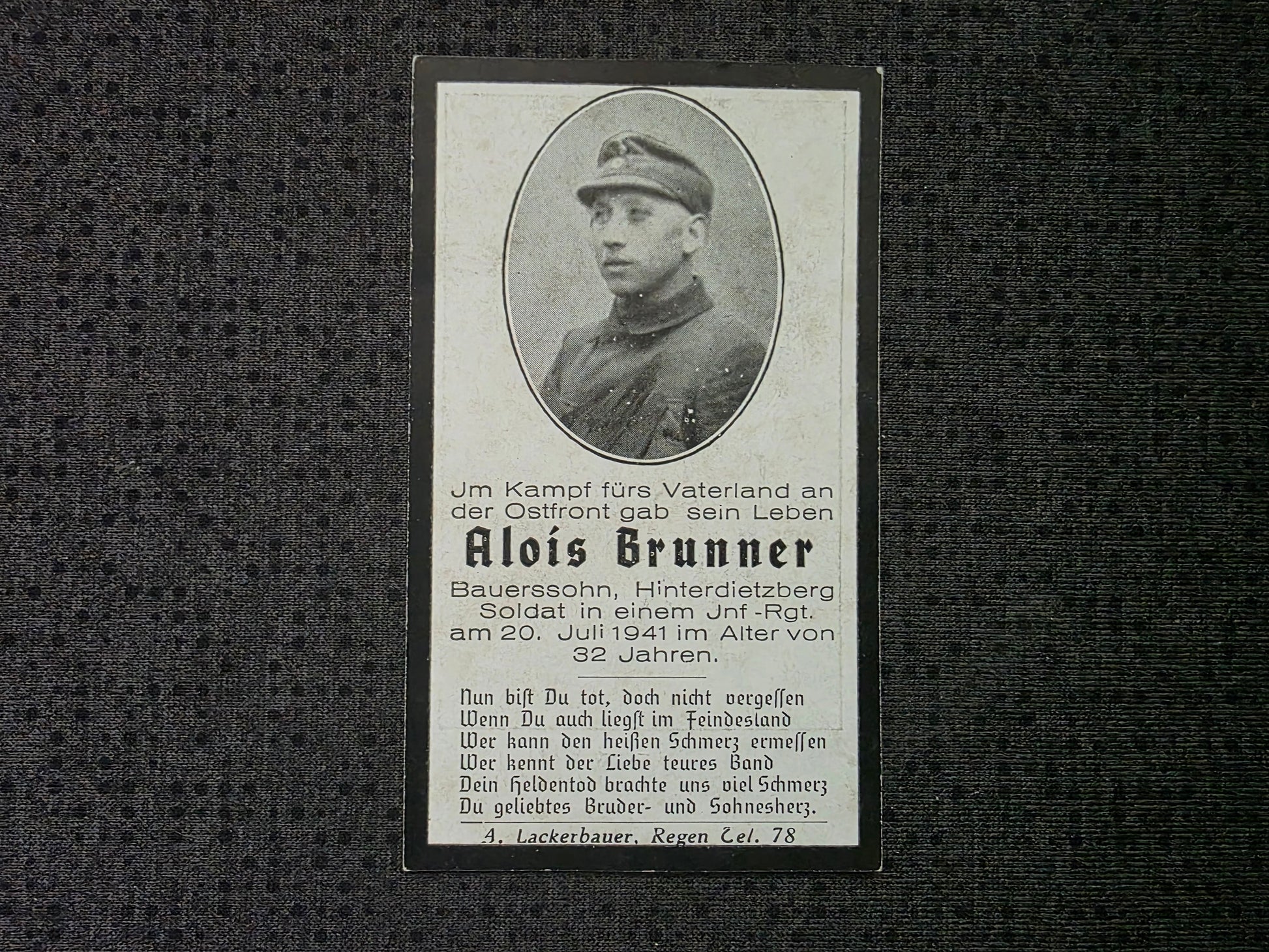Sterbebild Schütze Hinterdietzberg 1. Komp. Inf. Regt. 260 Fassowa Ukraine - www.mmilitaria.com