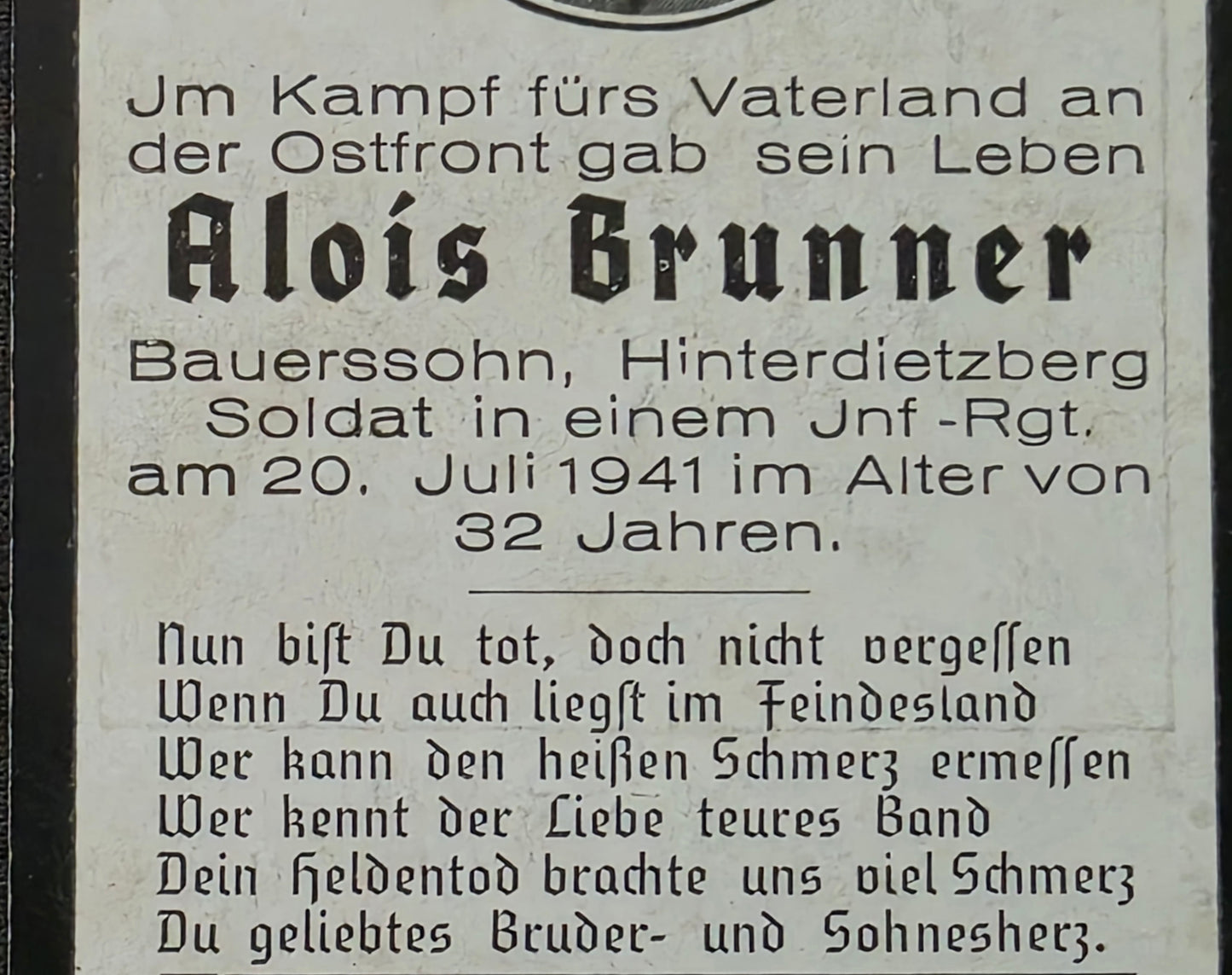Sterbebild Schütze Hinterdietzberg 1. Komp. Inf. Regt. 260 Fassowa Ukraine - www.mmilitaria.com