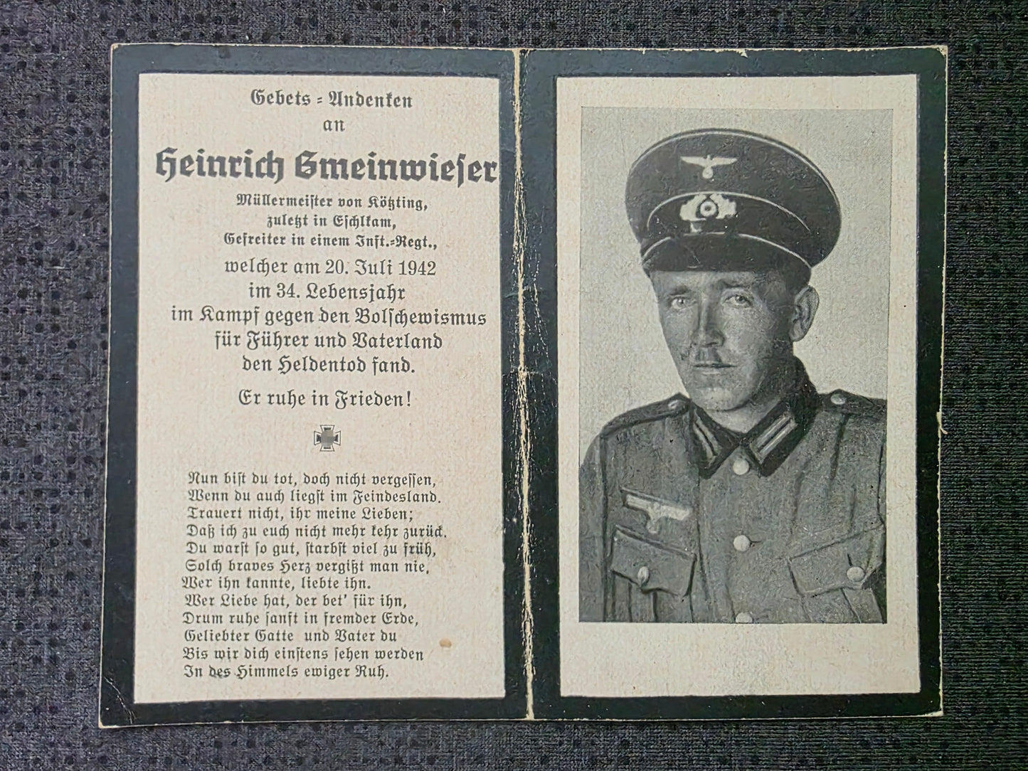 Sterbebild Gefreiter Eschlkam Infanterie Regt. Osten - www.mmilitaria.com