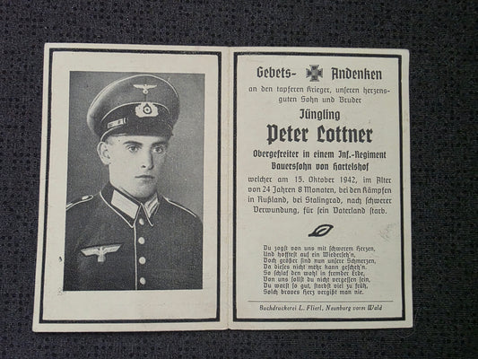 Sterbebild Obergefreiter Hartelshof 11. Komp. Inf. Regt. 577 Stalingrad Russland