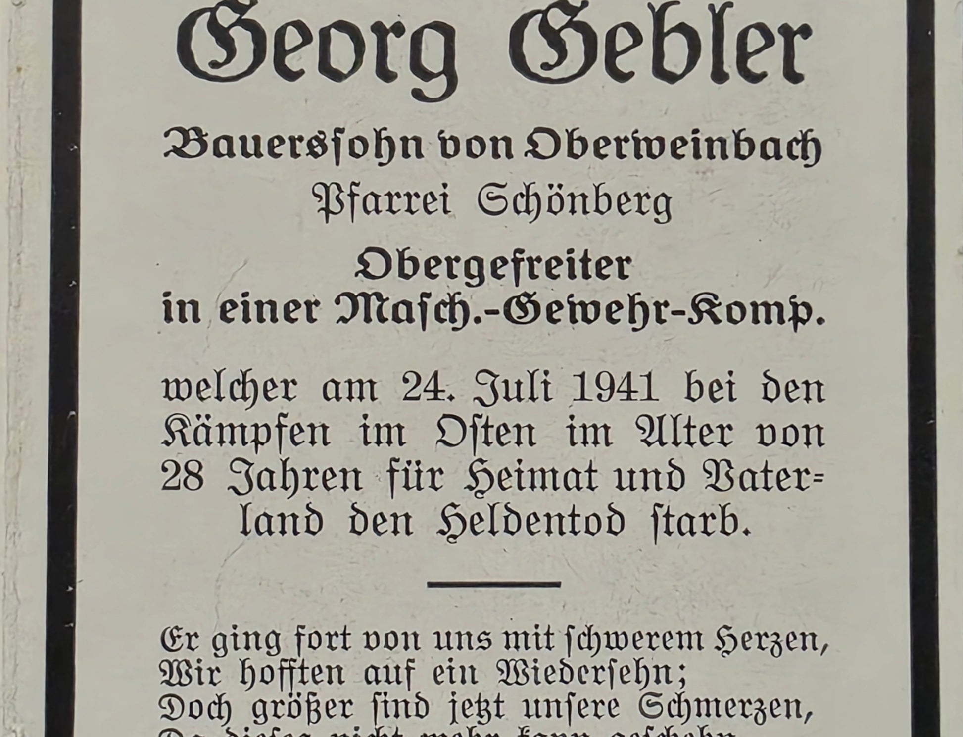 Sterbebild Obergefreiter Oberweinbach 8. (MG) Komp. Inf. Regt. 179 Kalinowka Russland - www.mmilitaria.com