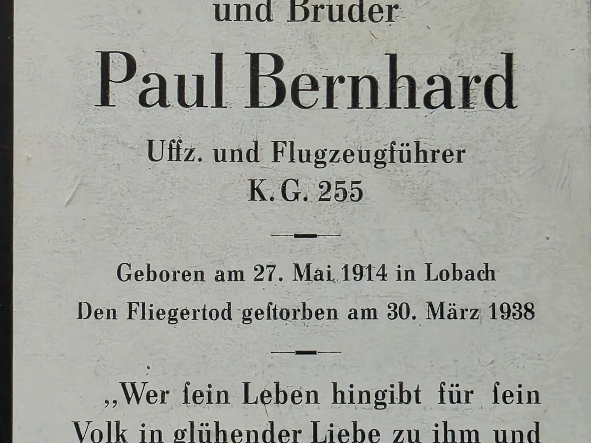Sterbebild Unteroffizier Lobach Pilot KG-255 Fliegertod 1938 - www.mmilitaria.com