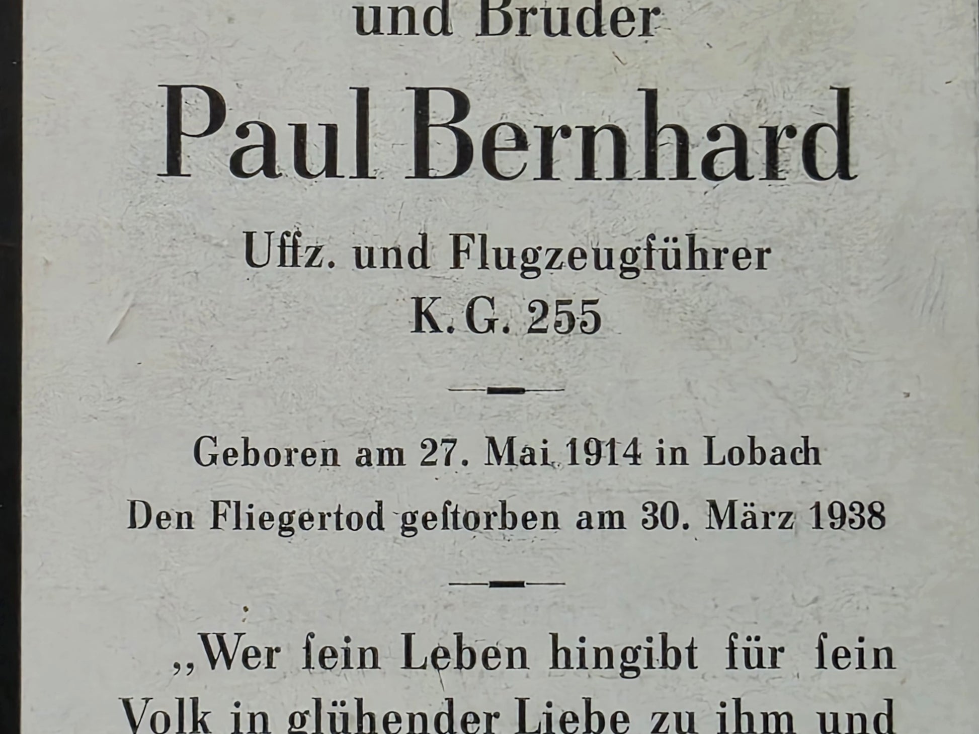 Sterbebild Unteroffizier Lobach Pilot KG-255 Fliegertod 1938 - www.mmilitaria.com
