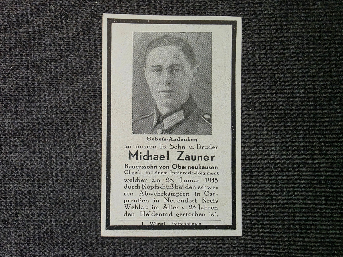 Sterbebild Obergefreiter Oberneuhausen Infanterie Regt. Endkampf Neuendorf Wehlau Ostpreußen - www.mmilitaria.com