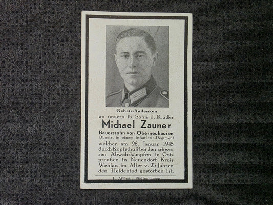 Sterbebild Obergefreiter Oberneuhausen Infanterie Regt. Endkampf Neuendorf Wehlau Ostpreußen - www.mmilitaria.com
