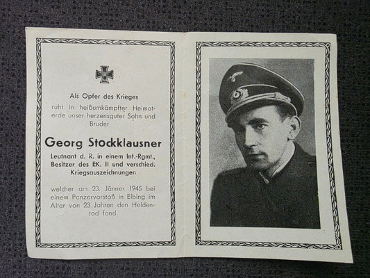 Sterbebild Leutnant Infanterie Regt. Endkampf Panzervorstoß Elbing Elbląg Polen - www.mmilitaria.com