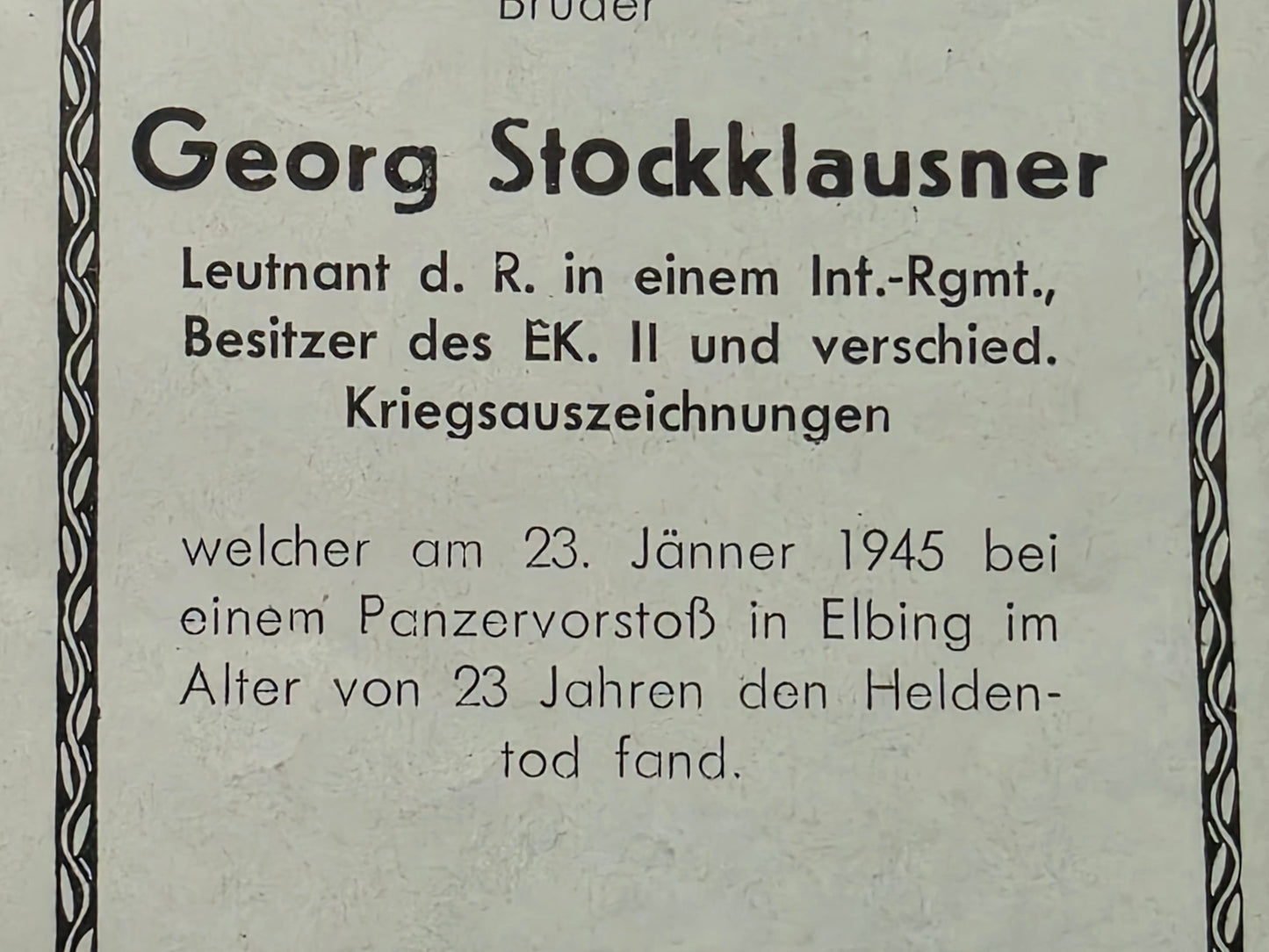 Sterbebild Leutnant Infanterie Regt. Endkampf Panzervorstoß Elbing Elbląg Polen - www.mmilitaria.com