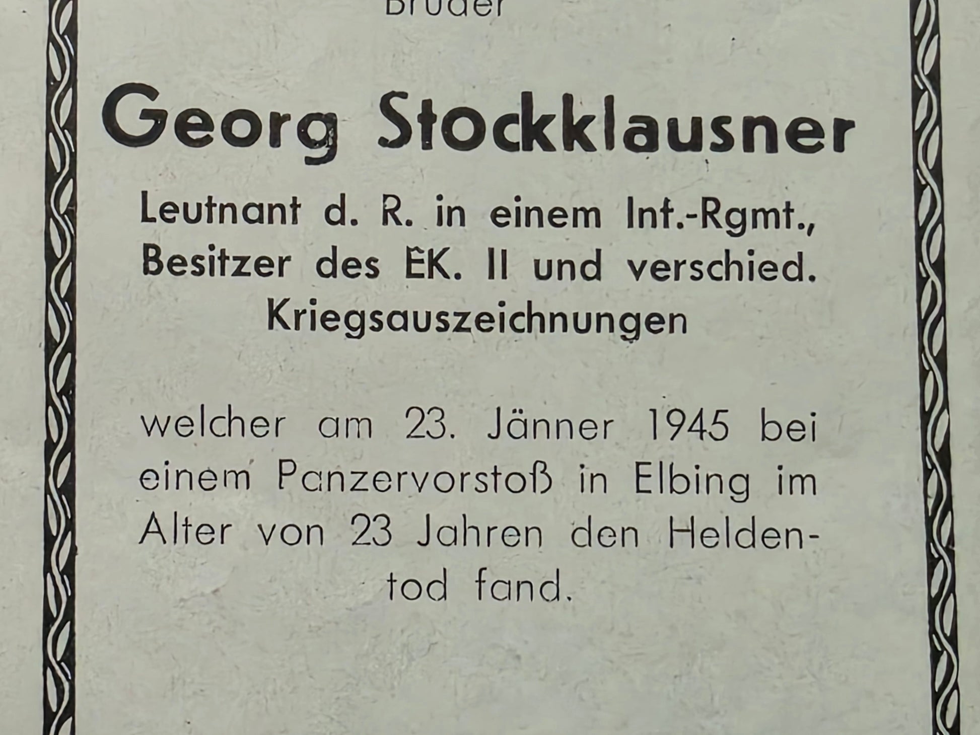 Sterbebild Leutnant Infanterie Regt. Endkampf Panzervorstoß Elbing Elbląg Polen - www.mmilitaria.com
