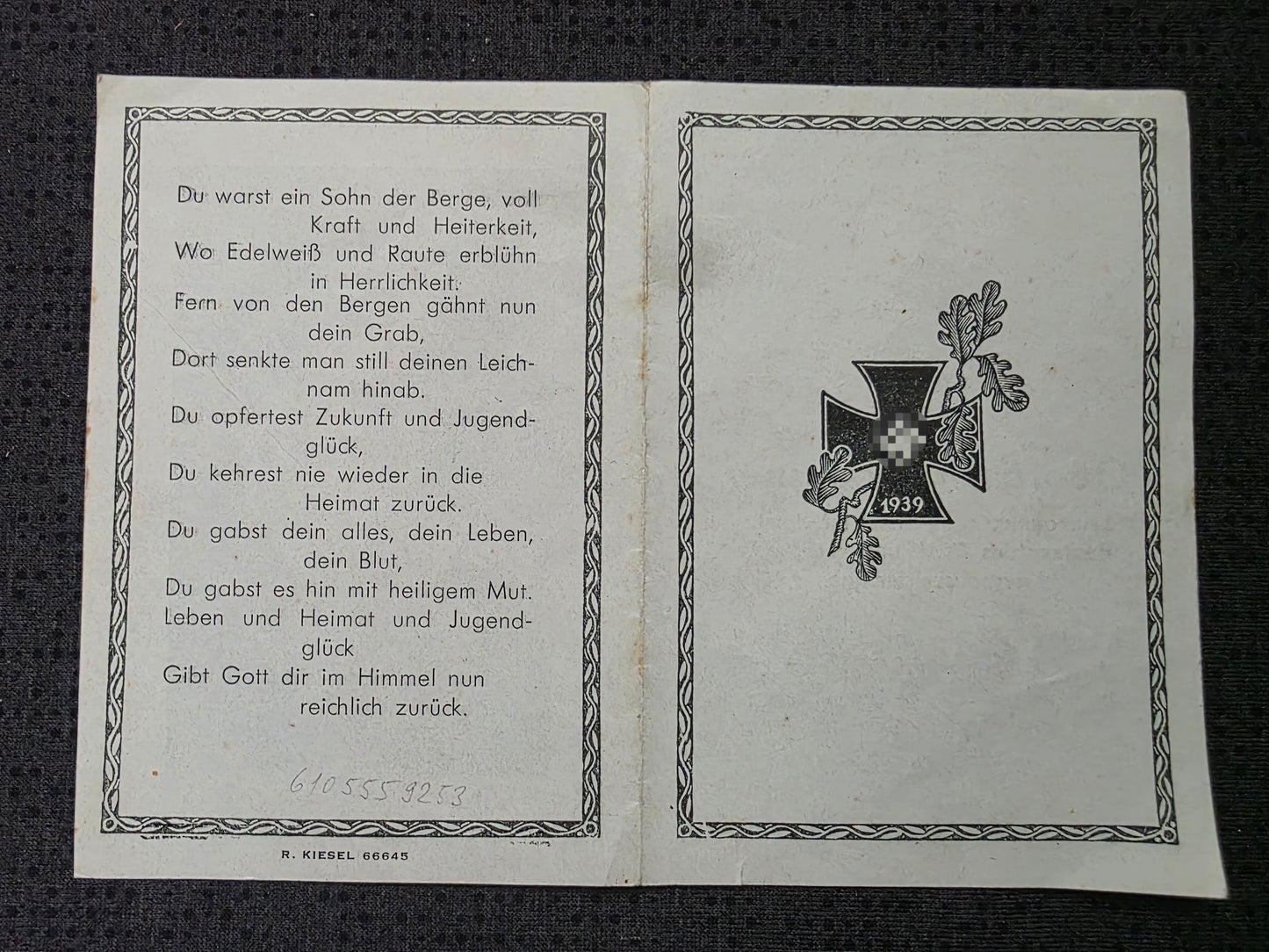 Sterbebild Leutnant Infanterie Regt. Endkampf Panzervorstoß Elbing Elbląg Polen - www.mmilitaria.com
