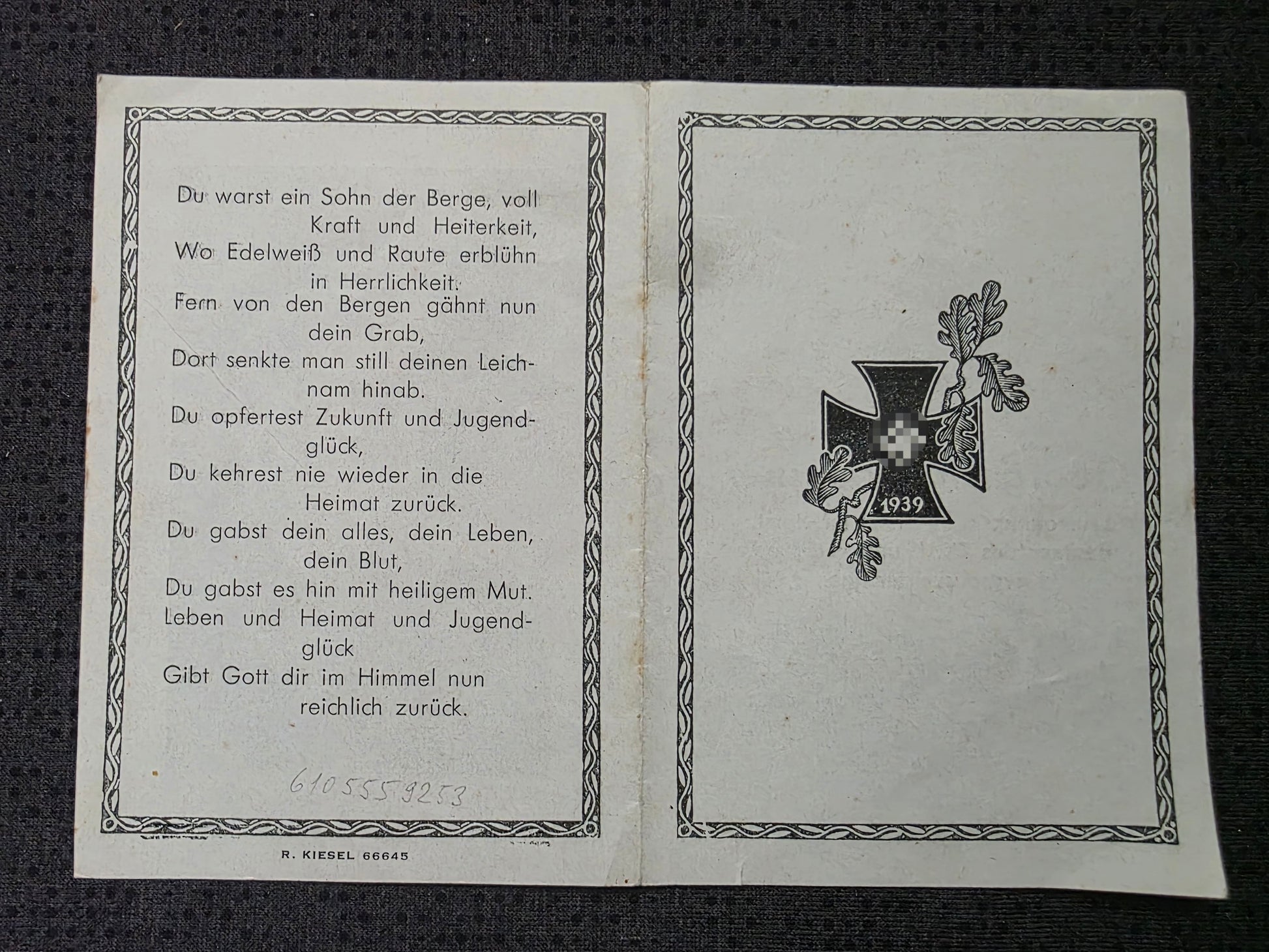 Sterbebild Leutnant Infanterie Regt. Endkampf Panzervorstoß Elbing Elbląg Polen - www.mmilitaria.com