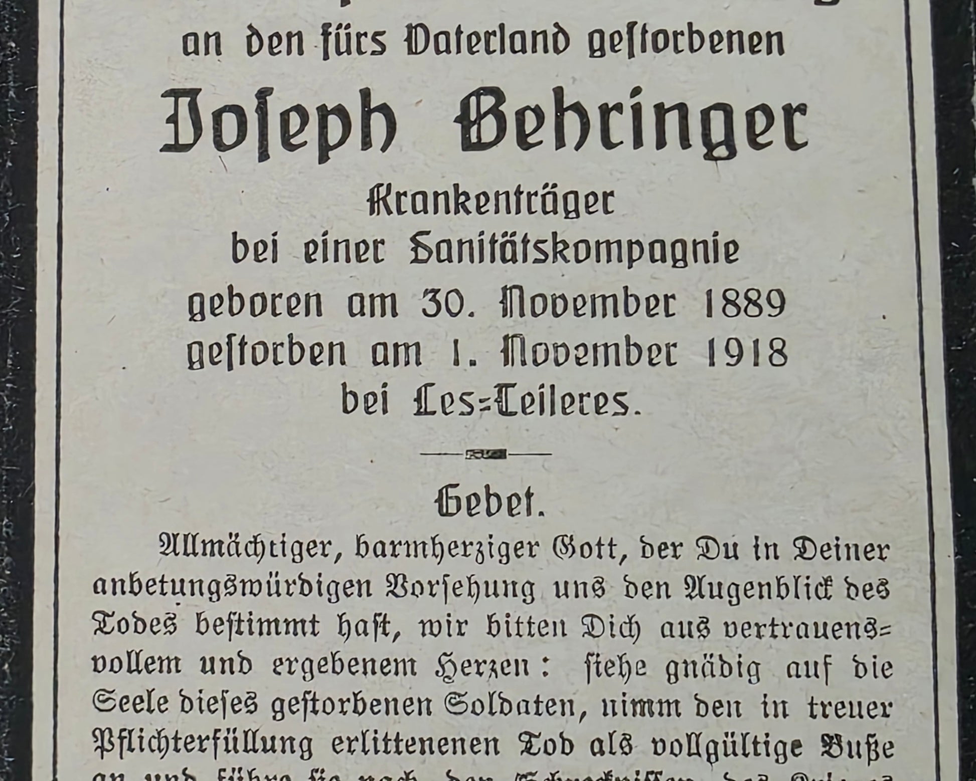 Sterbebild Krankenträger Urberg Sanitäts-Kompanie Endkampf Nov. 1918 Les Celliers Frankreich - www.mmilitaria.com