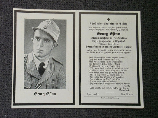 Sterbebild Obergefreiter Reicherting Infanterie Regt. Endkampf Soljani Kroatien - www.mmilitaria.com