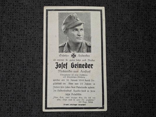 Sterbebild Obergefreiter Aßlkofen 2. Komp. Fallschirm-Panzer-Jäger Abt. 1 San Nicandro Garganico Italien - www.mmilitaria.com