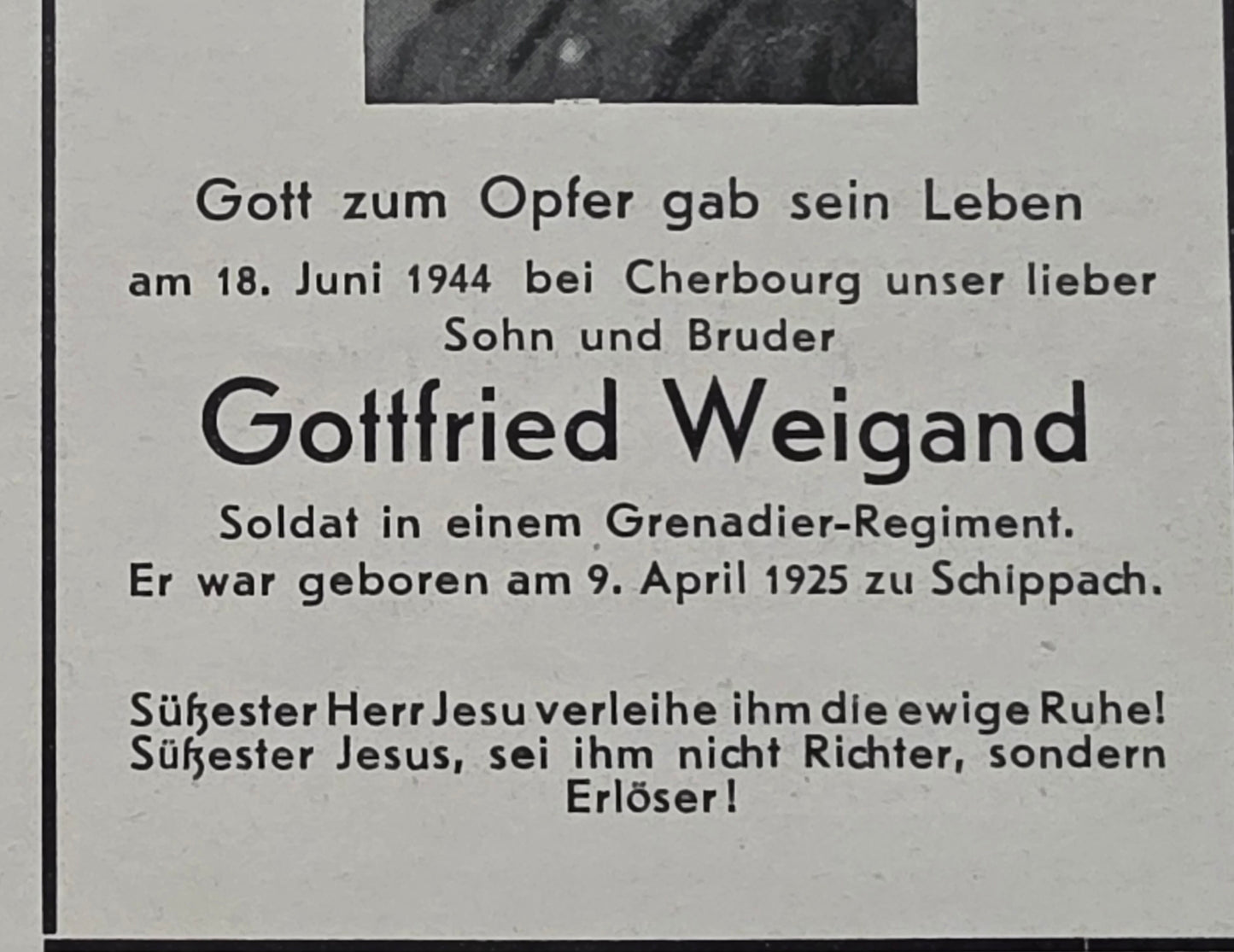 Sterbebild Brüder Schippach Gefreiter Panzer-Gren. Regt. 112 Orel Grenadier Cherbourg Normandie Frankreich - www.mmilitaria.com