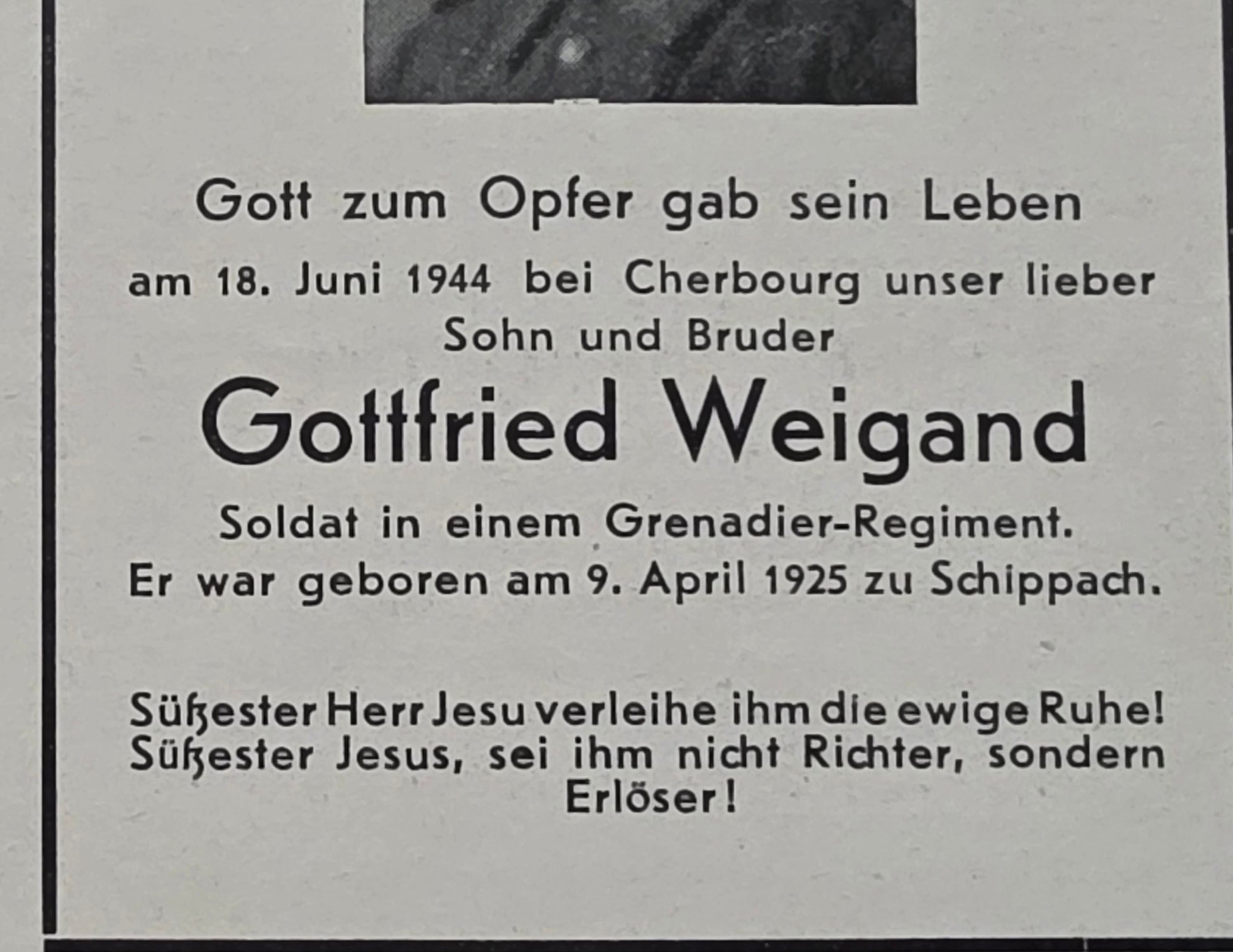 Sterbebild Brüder Schippach Gefreiter Panzer-Gren. Regt. 112 Orel Grenadier Cherbourg Normandie Frankreich - www.mmilitaria.com