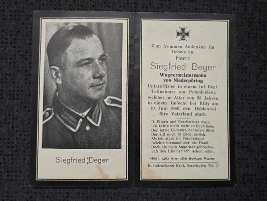 Sterbebild Unteroffizier Niederpöring 5. Inf. Regt. 85 Rilly St. Lambert Frankreich