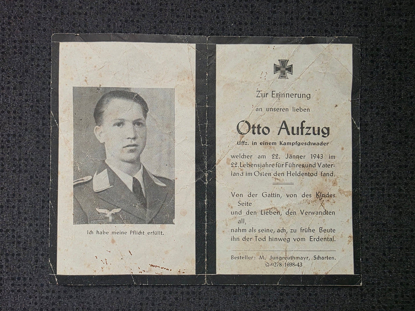 Sterbebild Unteroffizier Borne 2. Staffel Kampf-Gruppe Z.B.V 23 Debalzewo Ukraine