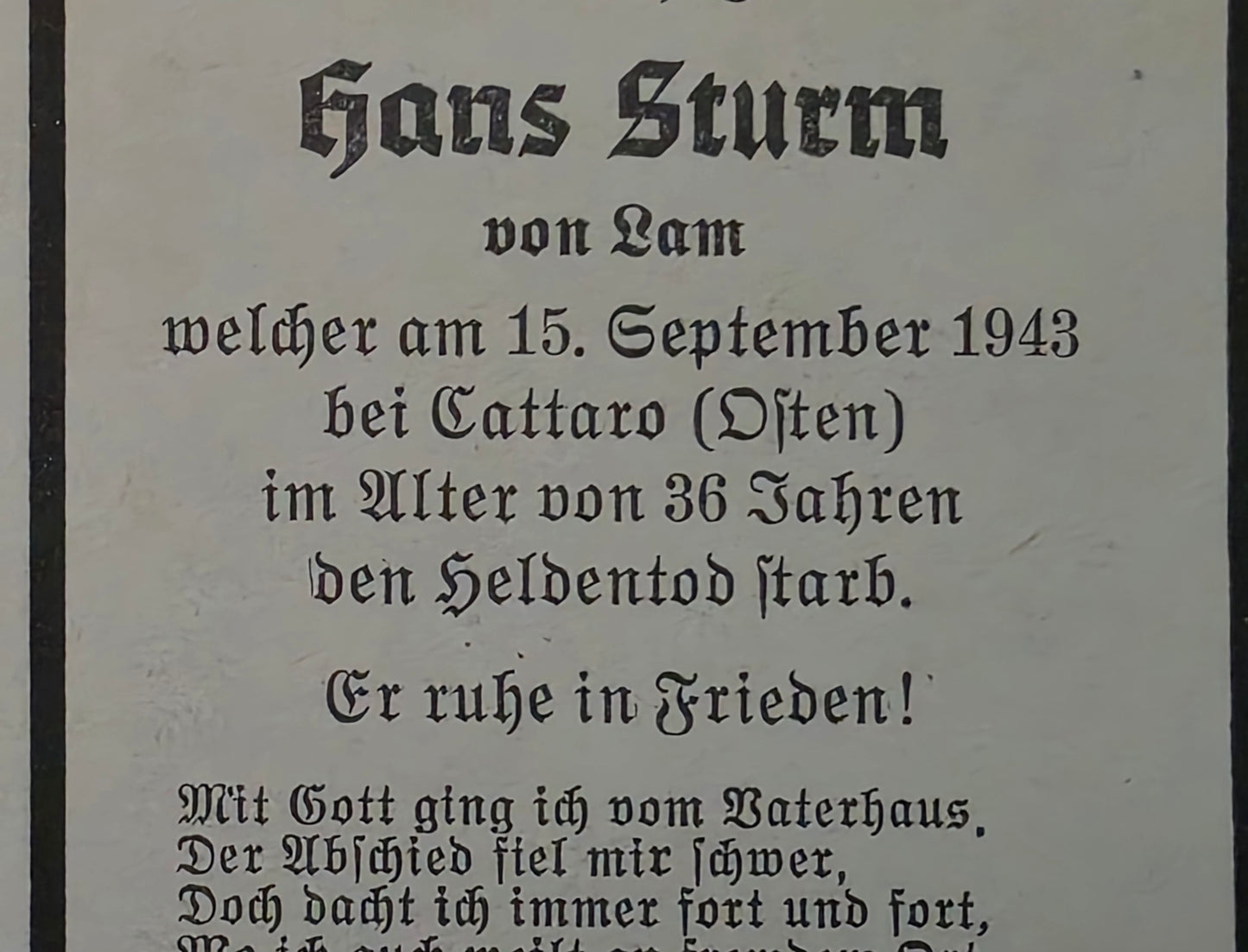 Sterbebild Oberjäger Lam 13. Komp. Jäger-Regt. 750 Kotor Cattaro Montenegro