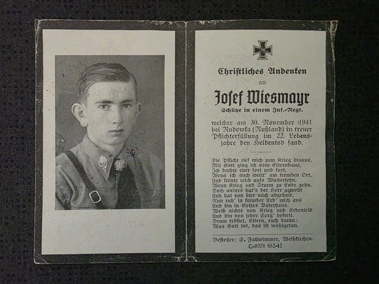 Sterbebild Schütze Eggendorf 9. Komp. Inf. Regt. 133 Edelweiss Kragenspiegel Korowka Russland
