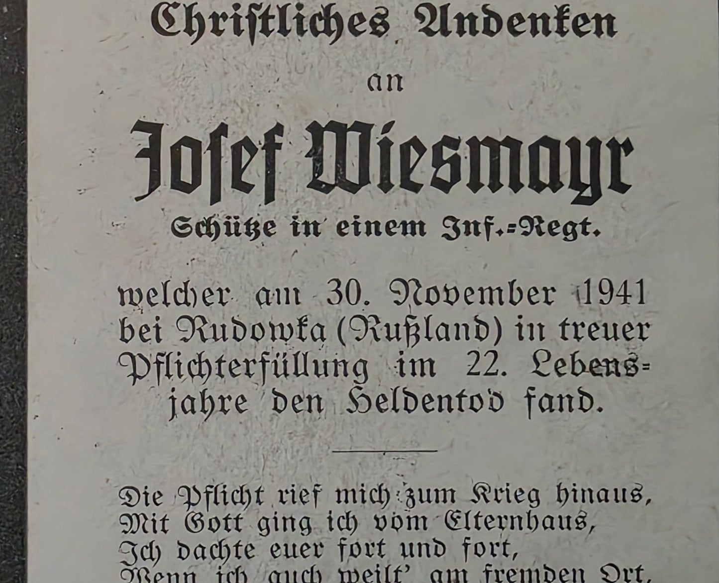 Sterbebild Schütze Eggendorf 9. Komp. Inf. Regt. 133 Edelweiss Kragenspiegel Korowka Russland