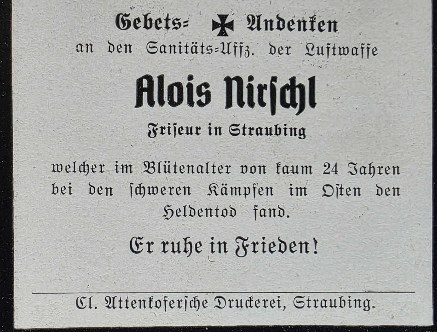 Sterbebild Sanitäts-Unteroffizier Straubing Toila Estland
